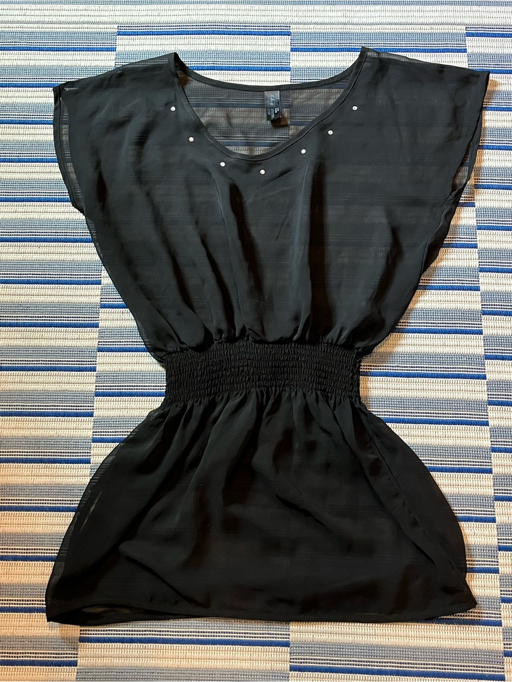 Black Sheer Swim Coverup with Stud Accents